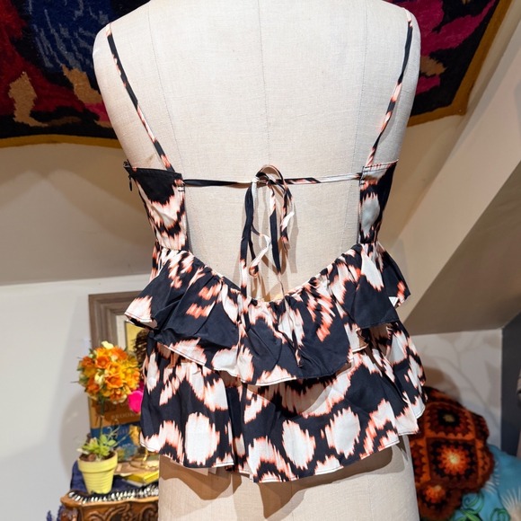 Ulla Johnson Amrita Top Obsidian Ikat Chevron 100% Silk Peplum Cami NWT Size 8 - Picture 3 of 11